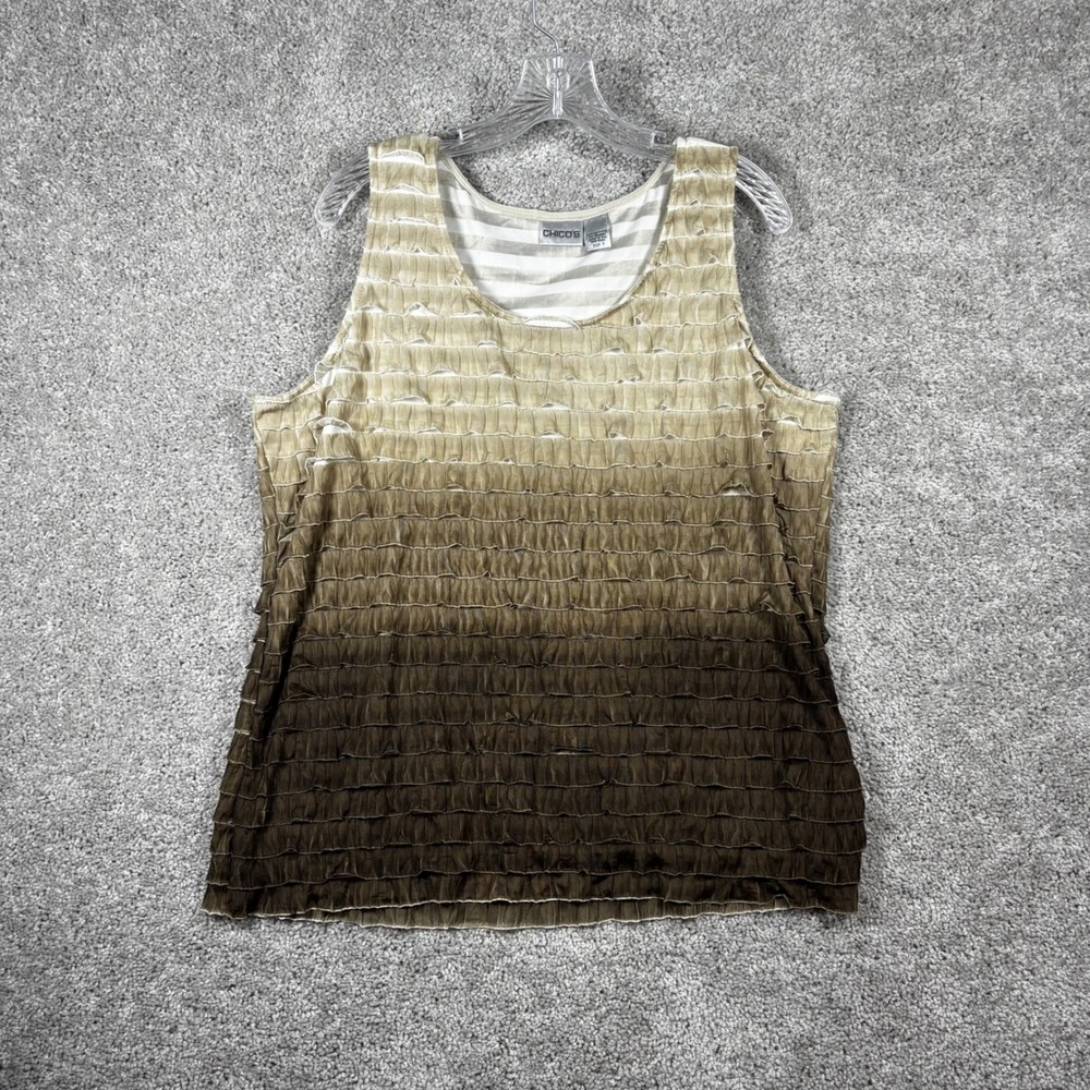 Chicos Brown Ombre Ruffle Tiered Tank Top Sleeveless Scoop Neck Size 3 Large XL